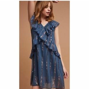 EUC Anthropologie - TRYB metallic ribbon dress LP